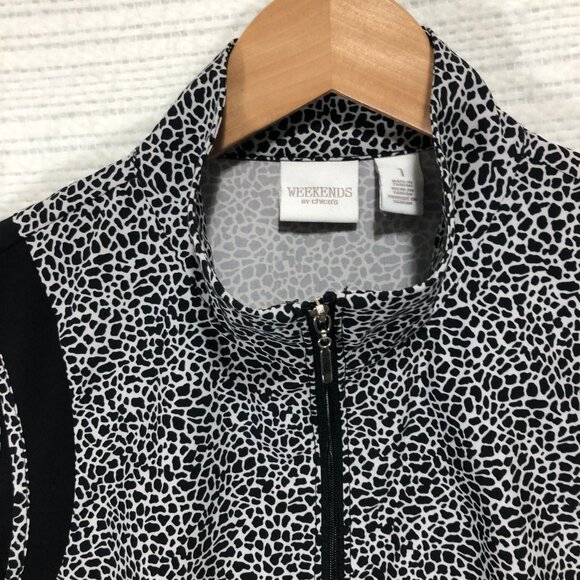 Chico's Weekends Women's Size 1 Full Zipper Sleeveless Vest Black and White - Picture 3 of 10